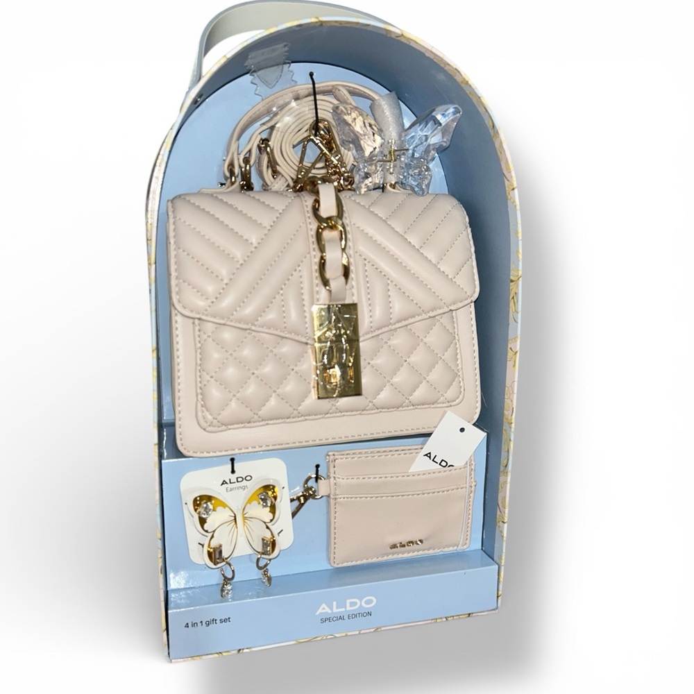 NWT ALDO Quilted Satchel Crossbody Butterfly Hair clip Card wallet Jewelry set